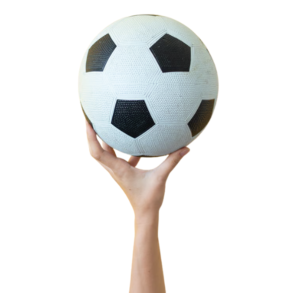 Hand holding a soccer ball