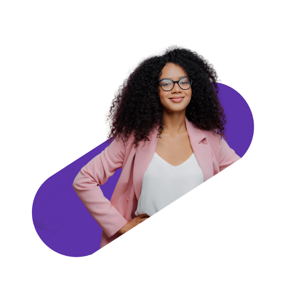 classy and smiling woman posing with hands on hips