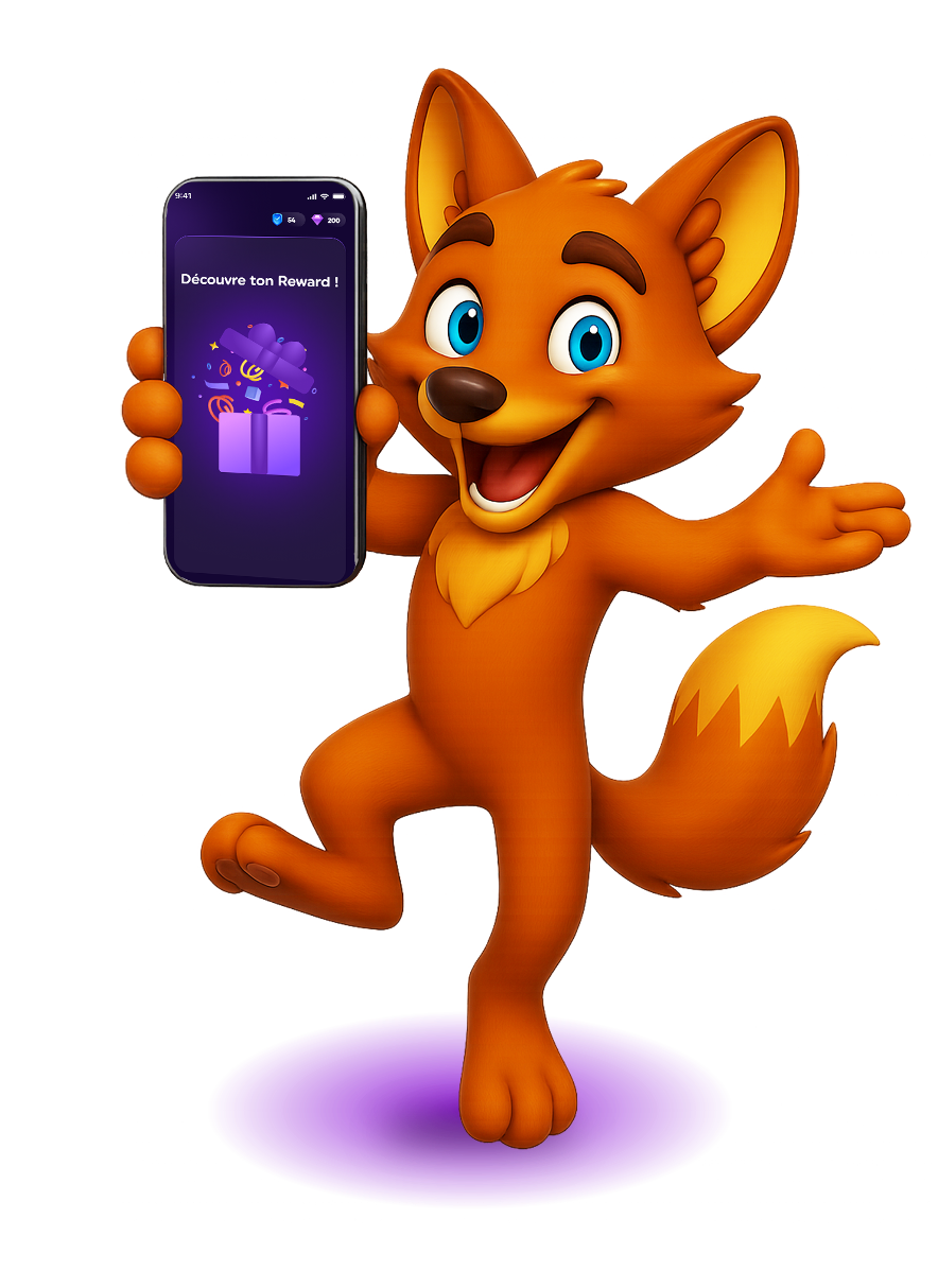 Un renard tient son téléphone 