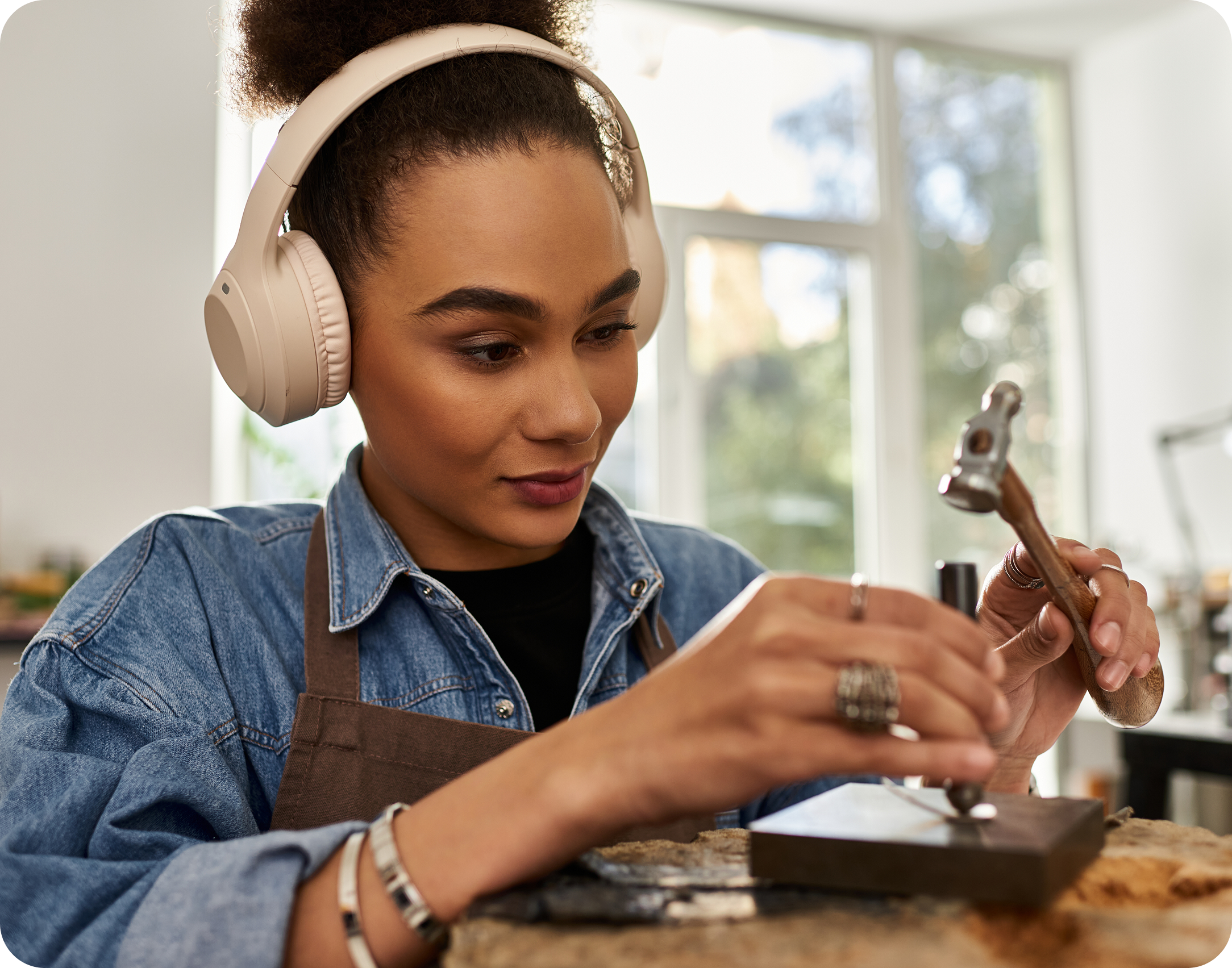 girl listening to audio