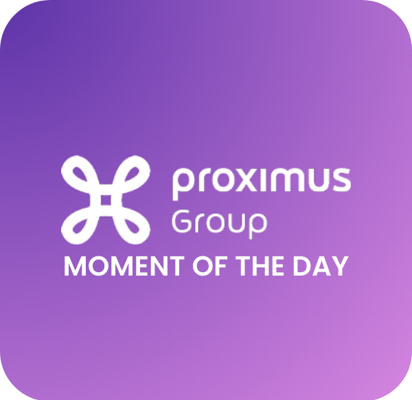 Proximus moment of the day on a purple background