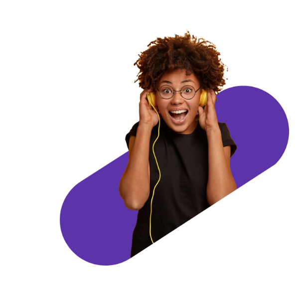 smiling woman listening to music with headphones