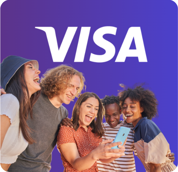 groupe influenceurs téléphone logo visa sur fond mauve