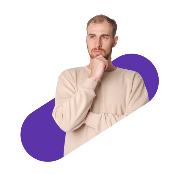 man thinking with one hand on his chin