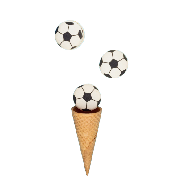 ice cream cone with scoops shaped like footballs