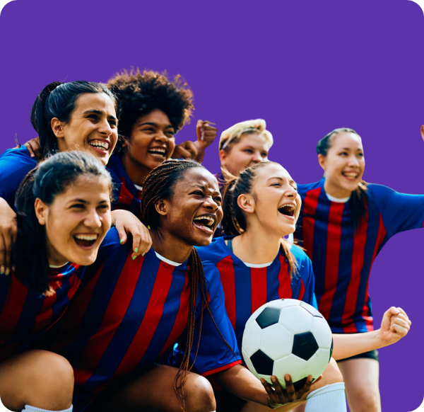 women's soccer team on purple background