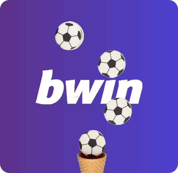 bwin logo with soccer balls on a purple background