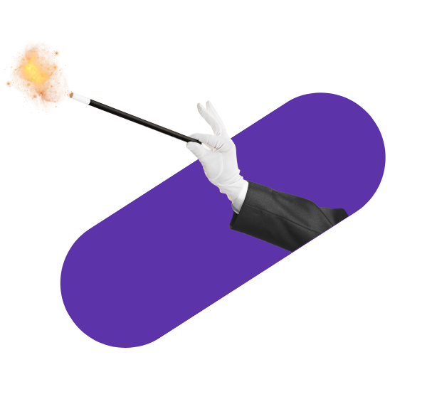 handschoen met vingertoppen die een toverstok vasthouden